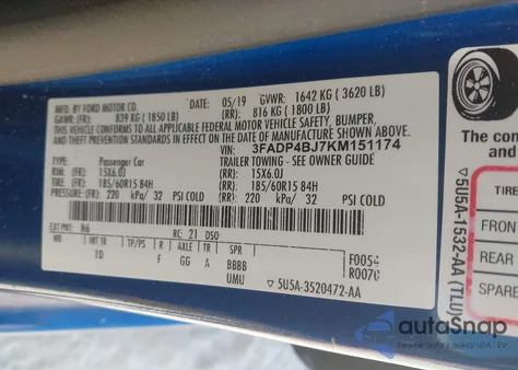 2019 Ford Fiesta Se z USA, uszkodzony, nr VIN 3FADP4BJ7KM151174